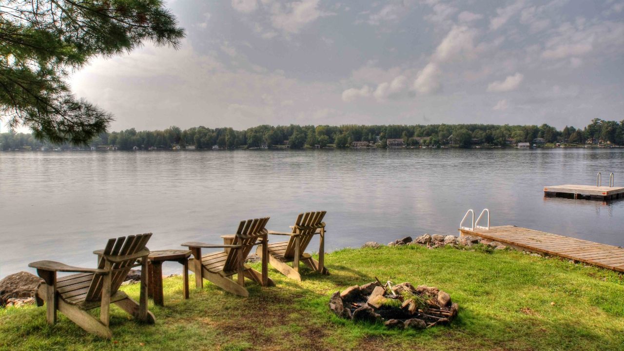 Fire pit at waters edge